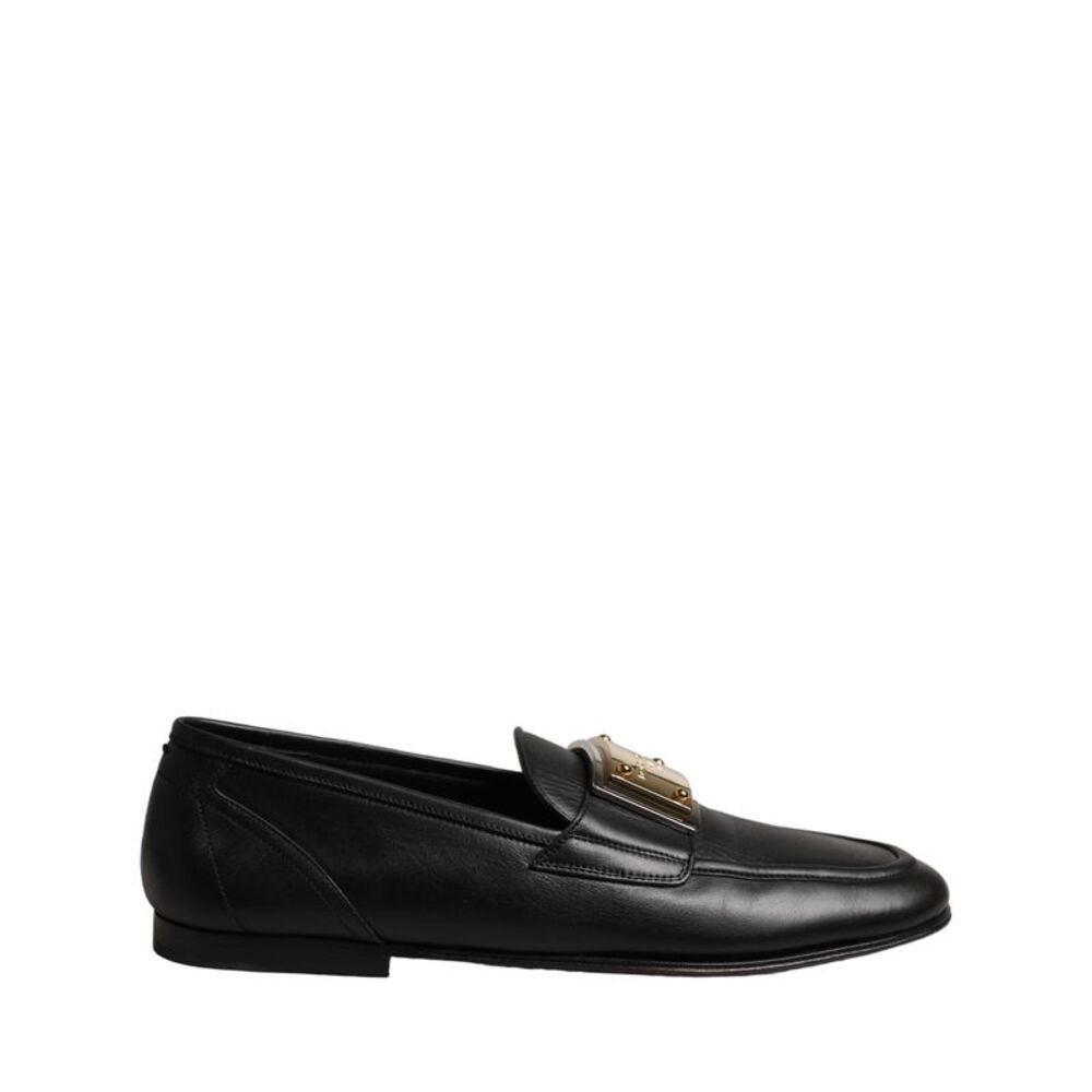 Dolce & Gabbana Black Leather Logo Plaque Loafers Men Men's Shoes